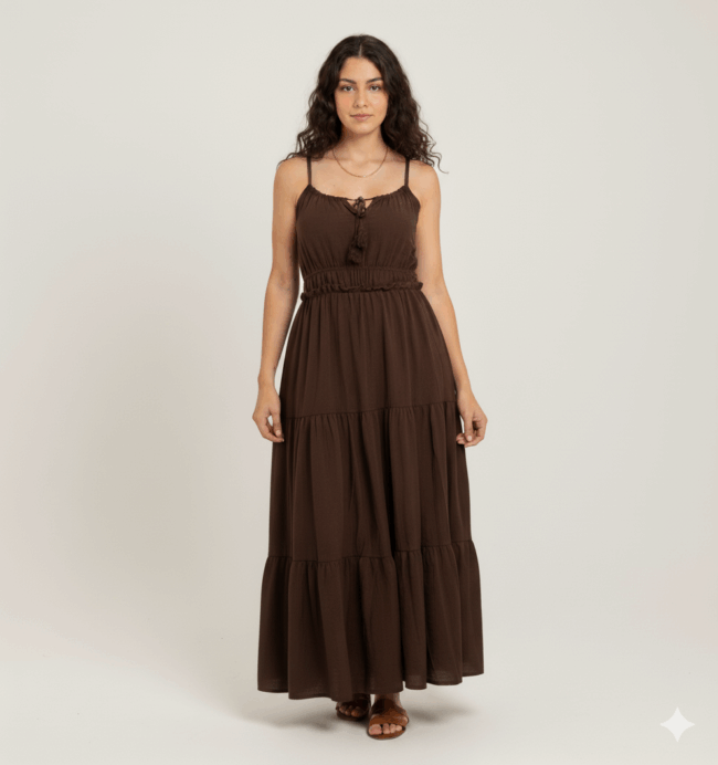 Vestido Marrón fruncido